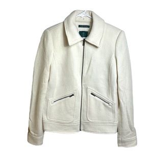 Ralph Lauren Women’s Ivory White Wool Blend Zip Up Motto Jacket Size 8